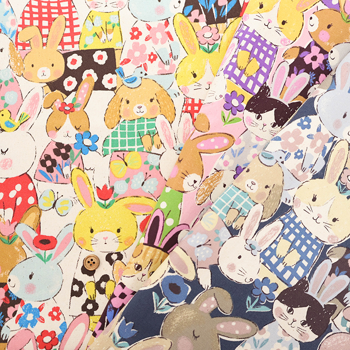 コットンオックスプリント生地 Powerful animal ウサギ生地の通販