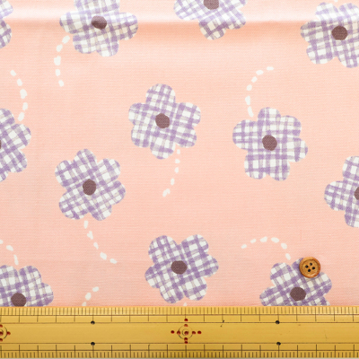 ≪50cmカットクロス≫コットンオックスプリント生地 チェックフラワー